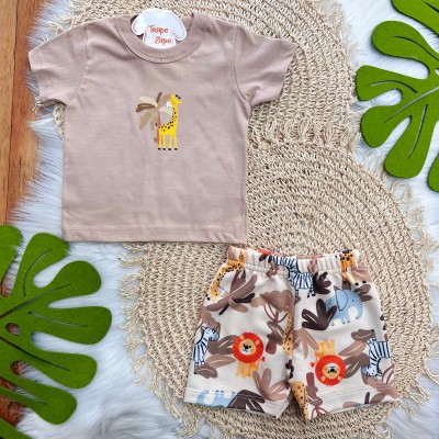 Conj. Camiseta Girafa e Bermuda Safari - Areia
